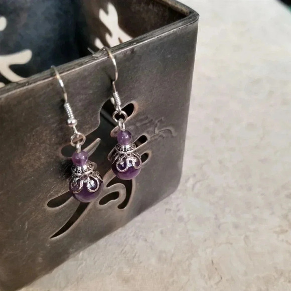 Amethyst Gem Victorian Lace Earrings - Picture 5 of 6